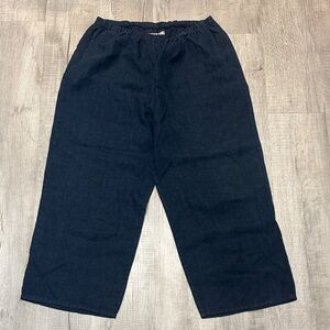 Flax Navy Blue Wide-Leg Linen Pants | Medium